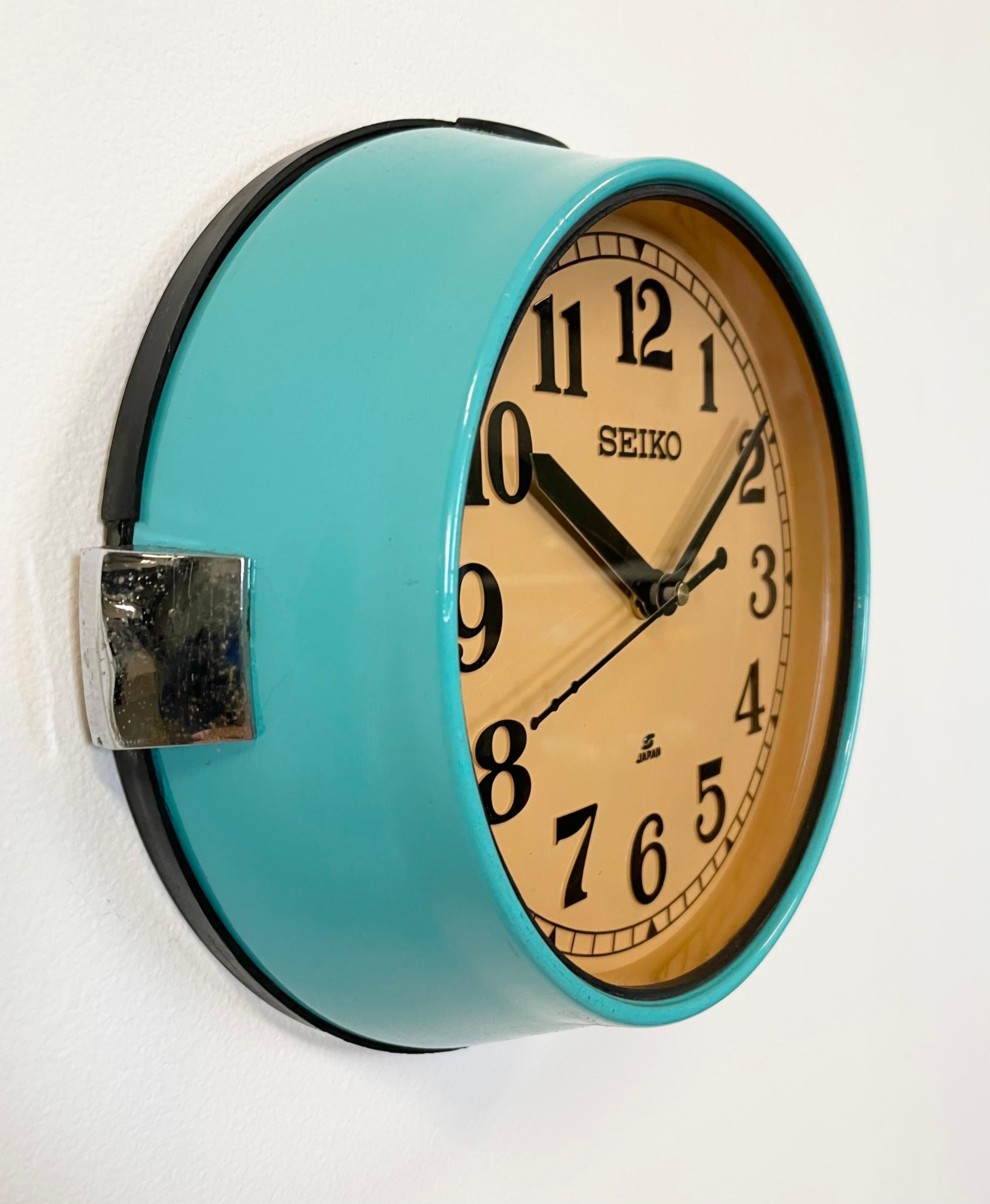 Industrial Vintage Turquoise Seiko Navy Wall Clock, 1970s