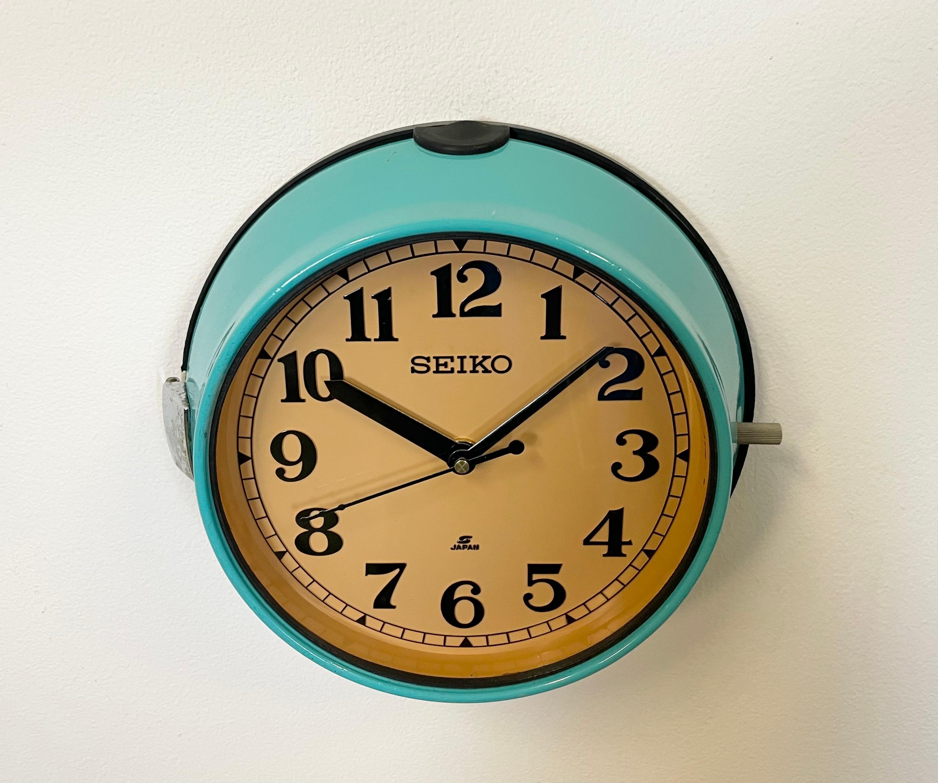 Vintage Turquoise Seiko Navy Wall Clock, 1970s In Good Condition In Kojetice, CZ