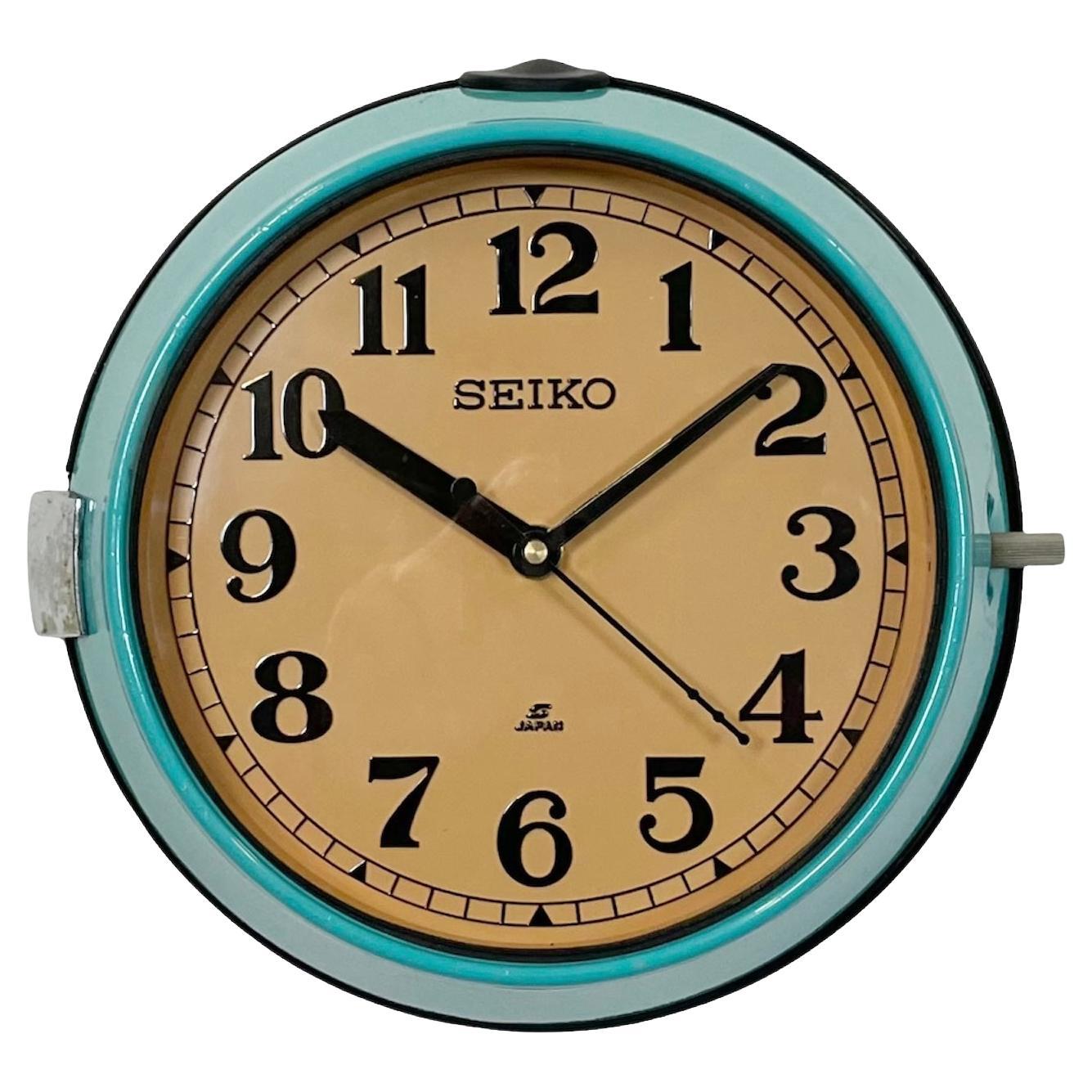 Vintage Turquoise Seiko Navy Wall Clock, 1970s