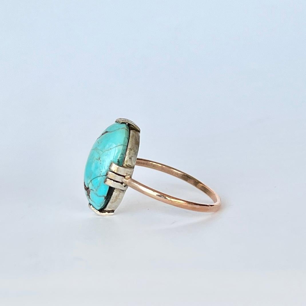 Vintage Turquoise Silver and 15 Carat Rose Gold Ring In Fair Condition For Sale In Chipping Campden, GB