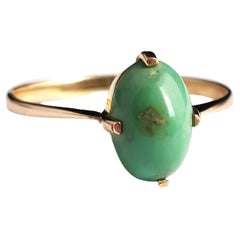 Vintage Turquoise Solitaire Ring, 9k Yellow Gold, c1920s