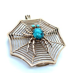 Vintage Turquoise Spider Brooch Pin in 18 Karat Yellow Gold