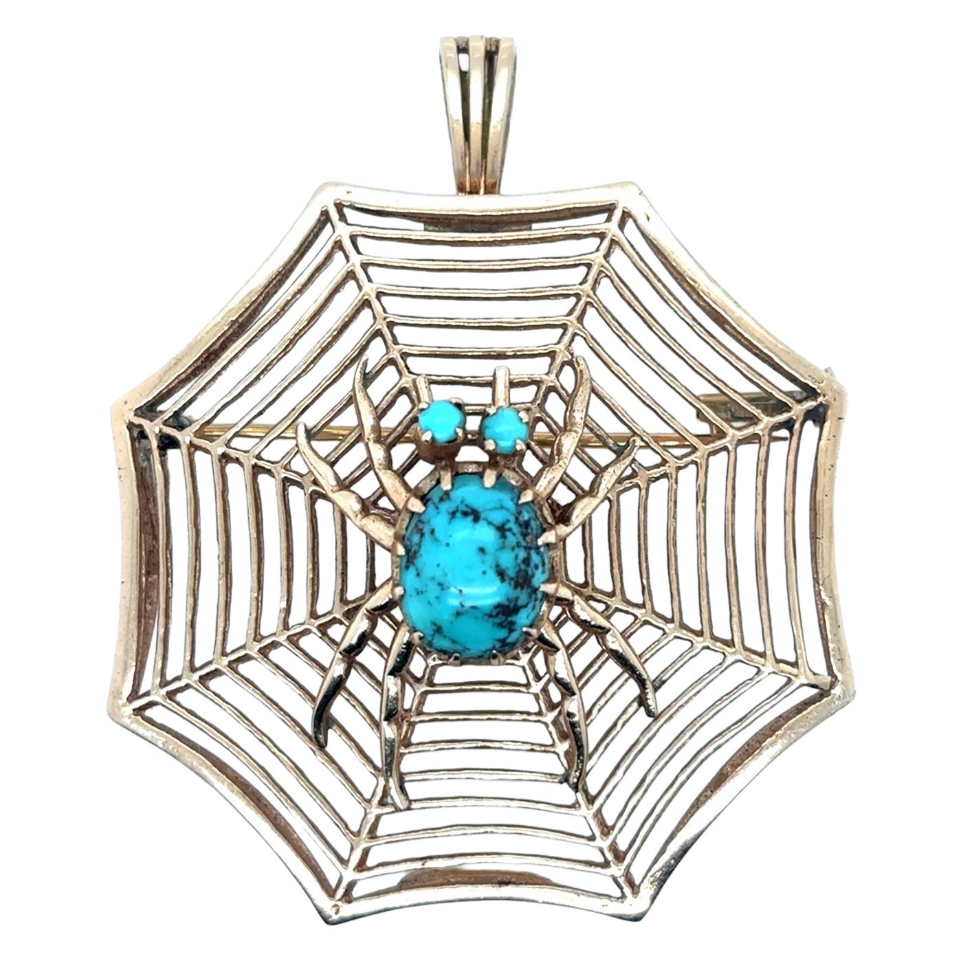 Spilla ragno turchese vintage in oro giallo 18 carati