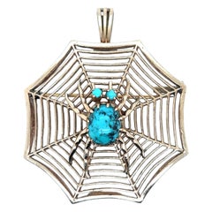 Vintage Turquoise Spider Brooch Pin in 18 Karat Yellow Gold