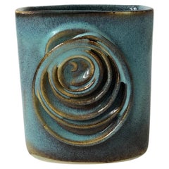 Vintage Turquoise Square Studio Pottery Vase