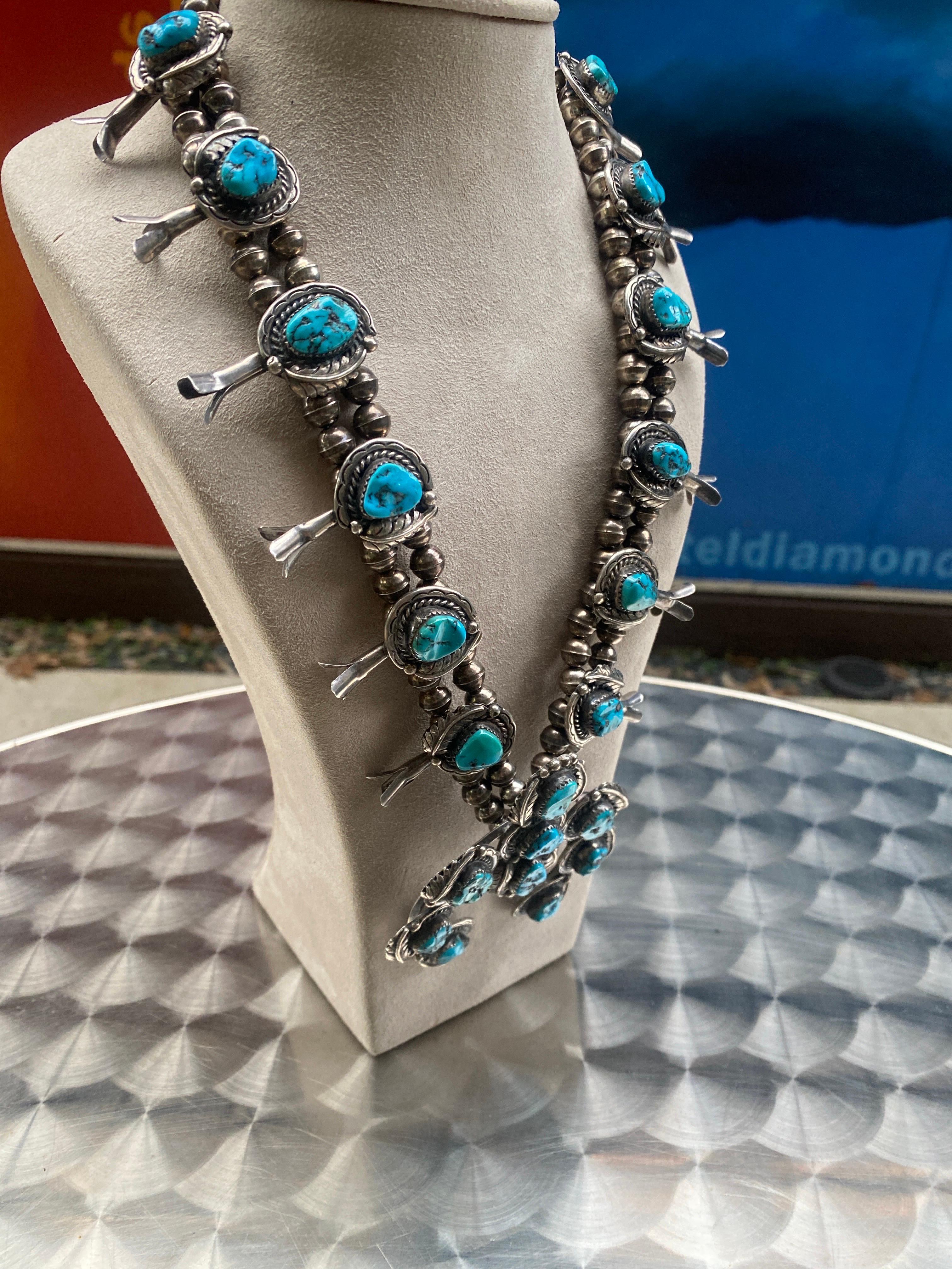 Vintage Turquoise Squash Blossom Necklace For Sale 1