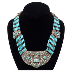 Vintage Türkis & Sterling Silber Beaded Collar Halskette