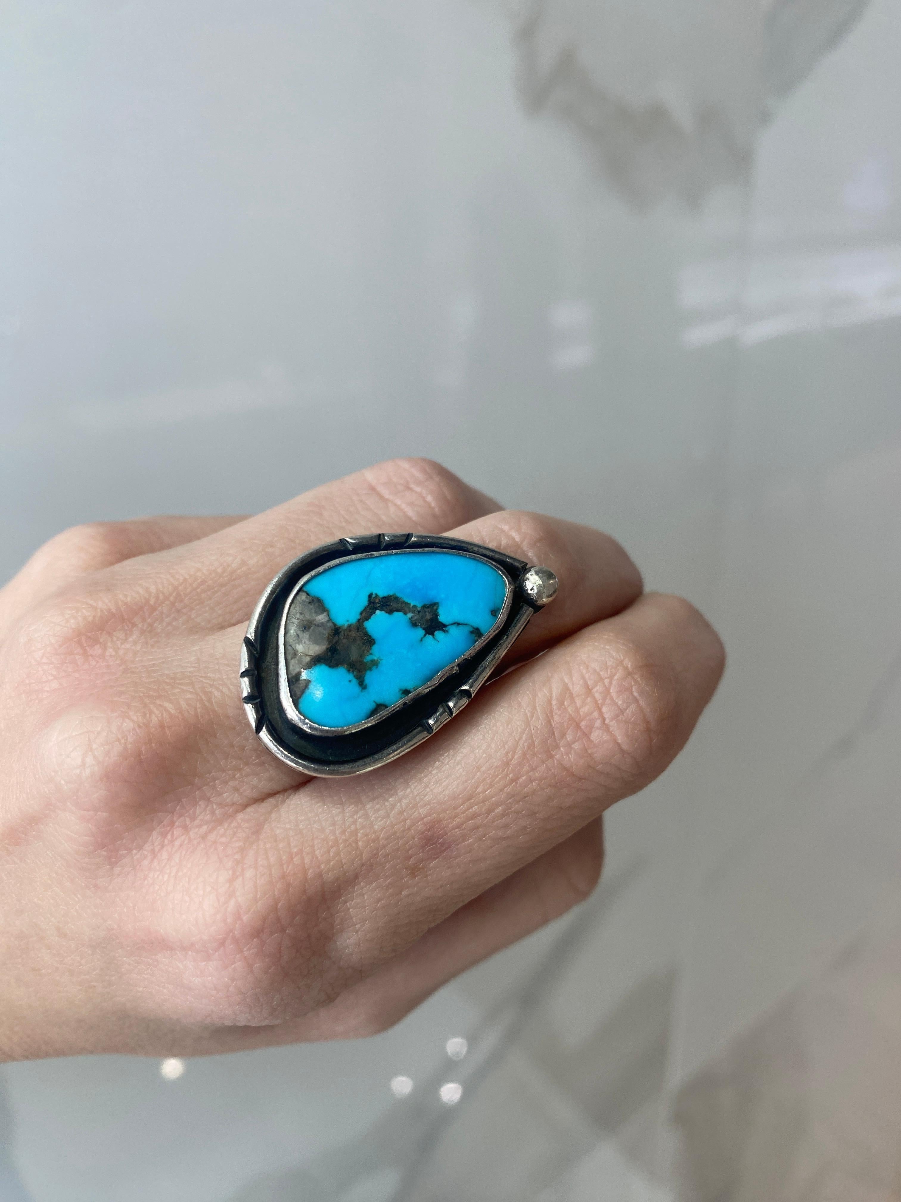 Vintage Turquoise Sterling Silver Ring For Sale 5