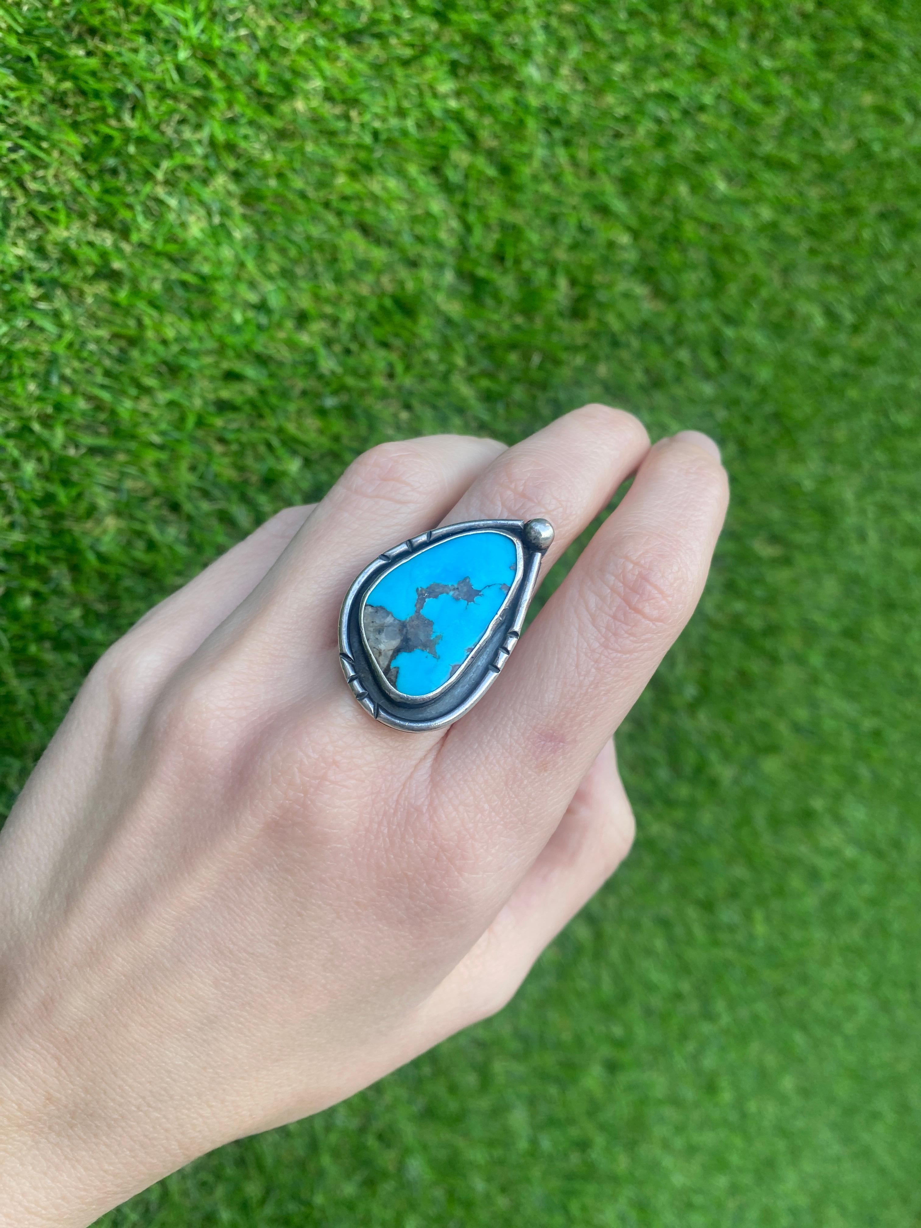 Vintage Turquoise Sterling Silver Ring For Sale 10