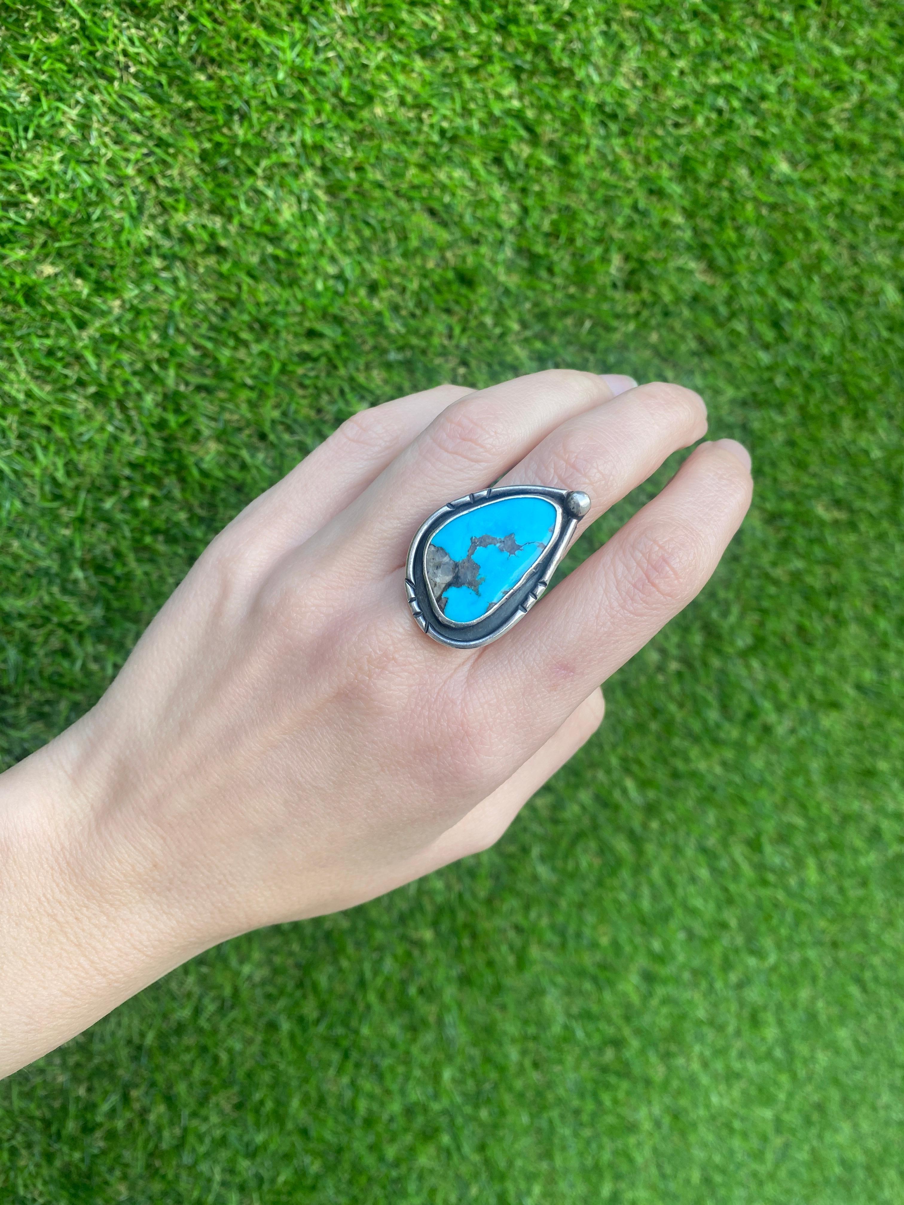 Vintage Turquoise Sterling Silver Ring For Sale 13