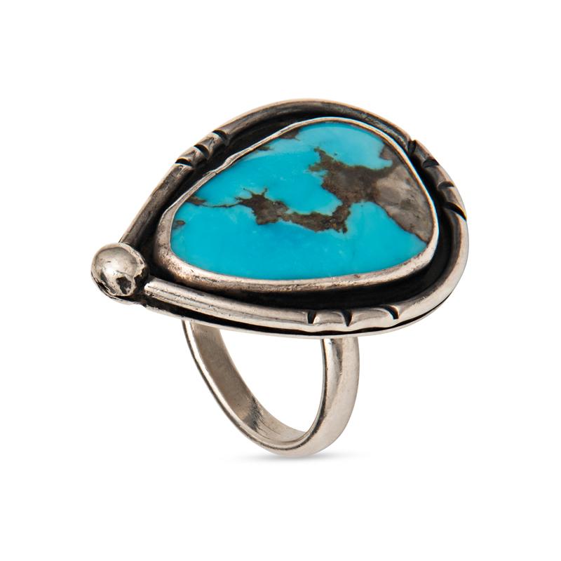 Tumbled Vintage Turquoise Sterling Silver Ring For Sale
