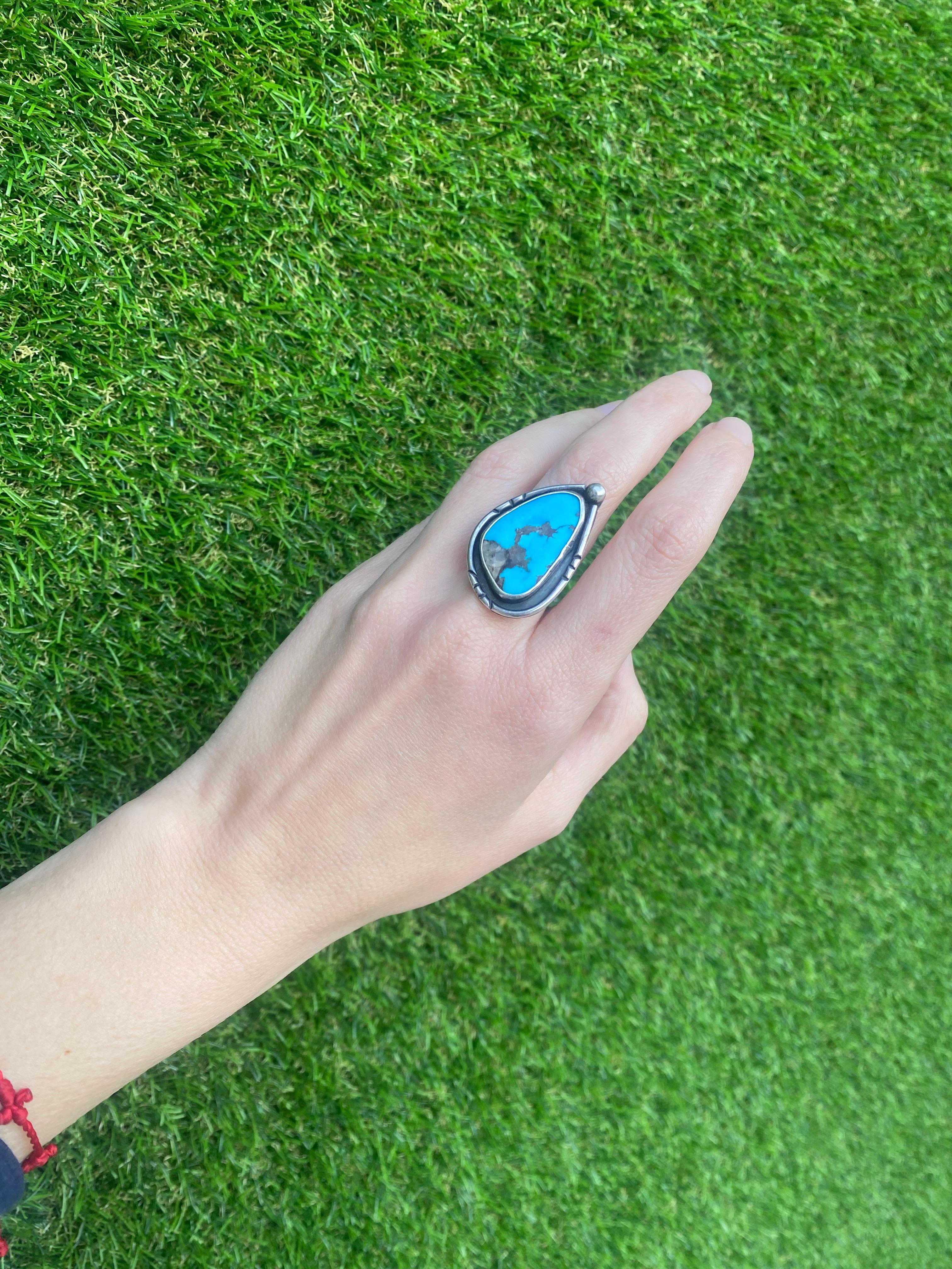 Vintage Turquoise Sterling Silver Ring For Sale 1