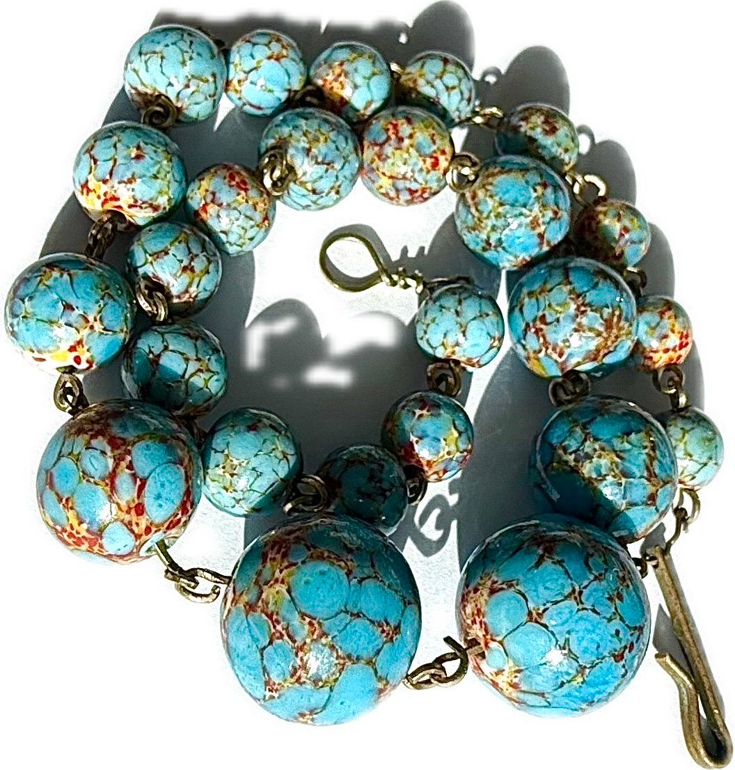Women's Vintage turquoise stone composite graduaded beaded necklace, hook clasp For Sale