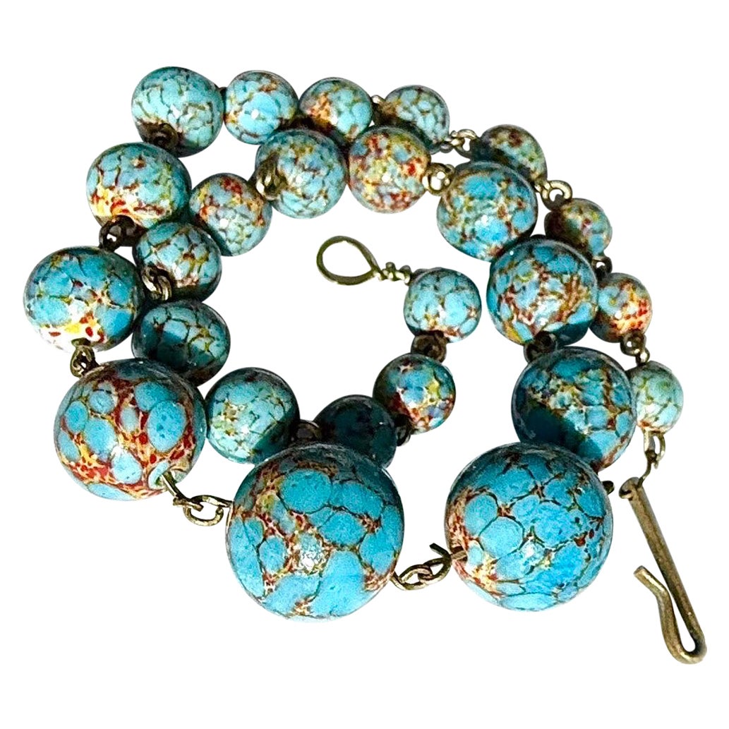 Vintage turquoise stone composite graduaded beaded necklace, hook clasp For Sale