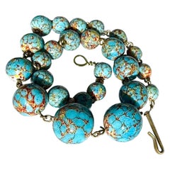 Vintage turquoise stone composite graduaded beaded necklace, hook clasp