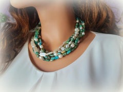 Vintage Turquoise with Pearl Multi-Strand Necklace