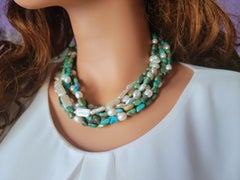 Vintage Turquoise with Pearl Multi-Strand Necklace