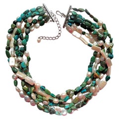 Vintage Turquoise with Pearl Multi-Strand Necklace