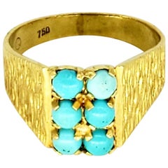 Bague Cocktail Vintage Turquoise Wood Design/One Or 18 carats