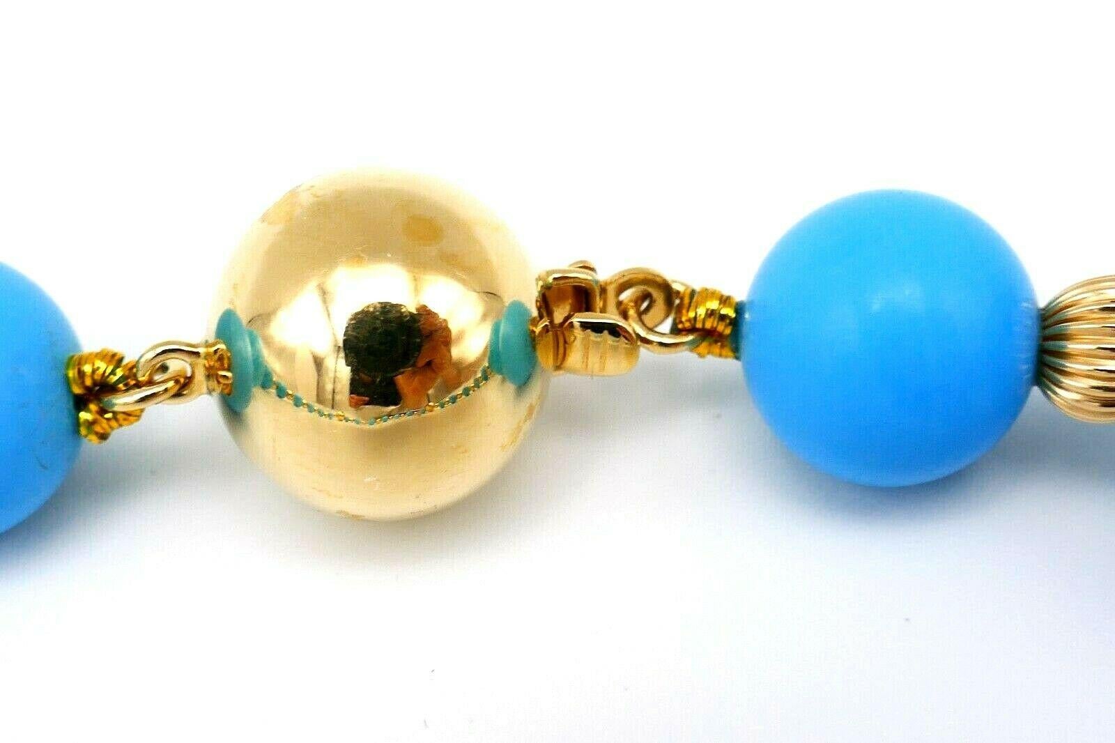 Vintage Turquoise Yellow Gold Bead Necklace In Excellent Condition In Beverly Hills, CA
