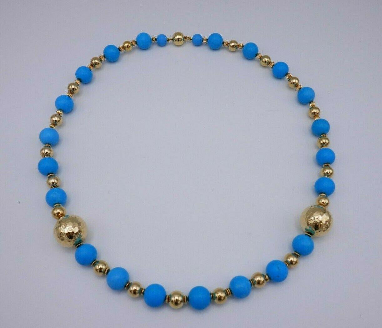 Vintage Turquoise Yellow Gold Bead Necklace 1
