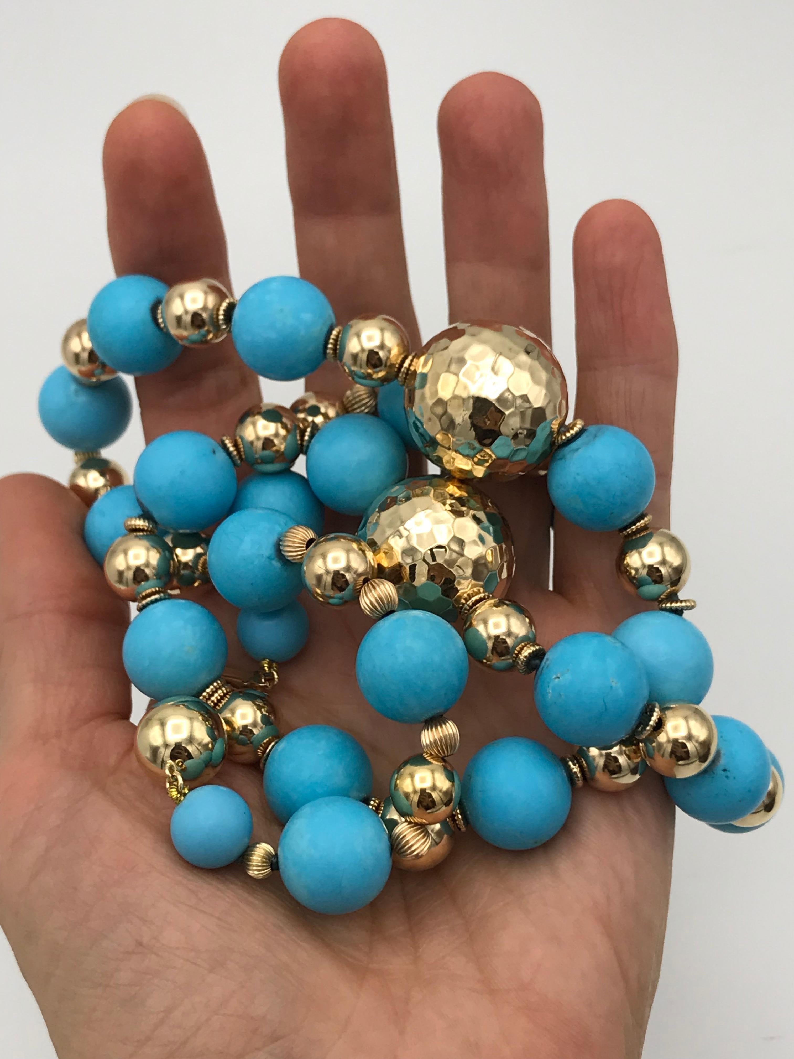 Vintage Turquoise Yellow Gold Bead Necklace 2