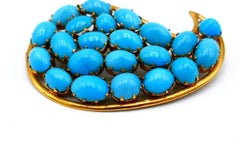 Vintage Turquoise Yellow Gold Pin Brooch