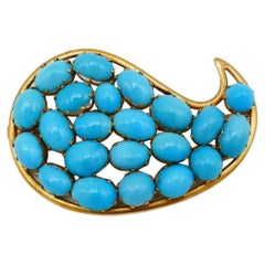 Vintage Turquoise Yellow Gold Pin Brooch