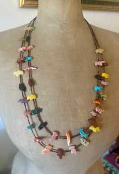 Vintage Turquoise Zuni 40 Fetish Necklace Native American Indian Silver Heishi