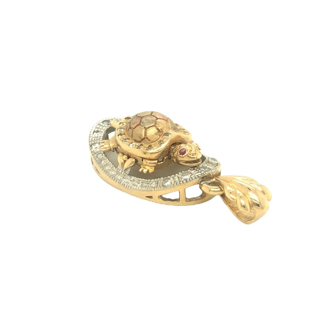 Women's or Men's Vintage Turtle and Diamond Pendant 14K Tri Color Gold For Sale