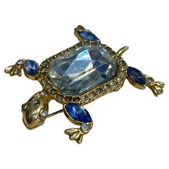Vintage Turtle Brooch with Crystal