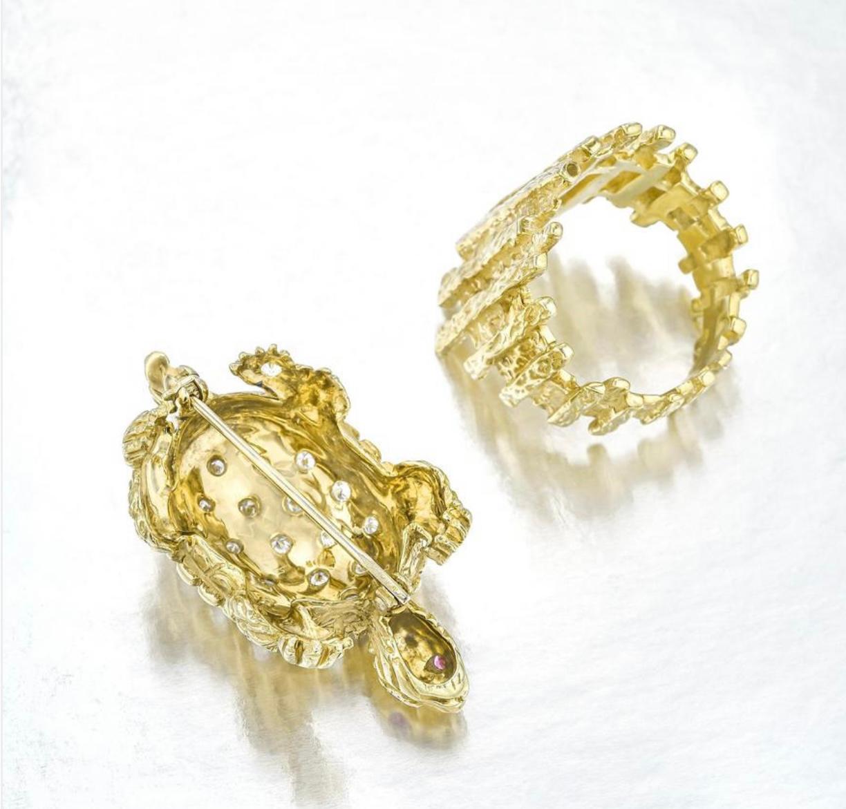 Vintage Turtle Diamant und Gold Ring / Pin in 18K Gelb Ring. Damen im Angebot