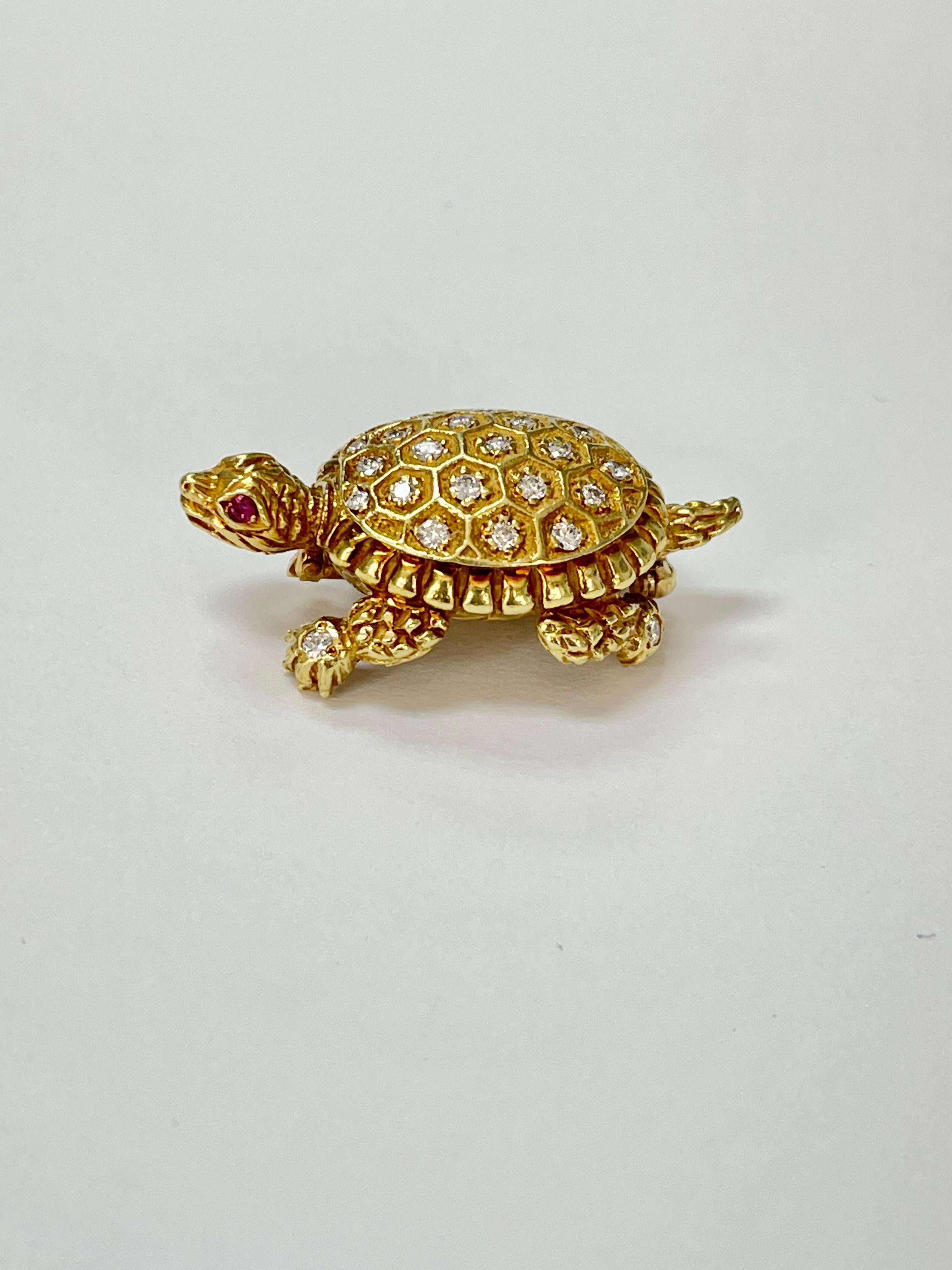 Vintage Turtle Diamond And Gold Ring/Pin In 18K Yellow Ring.  For Sale 2