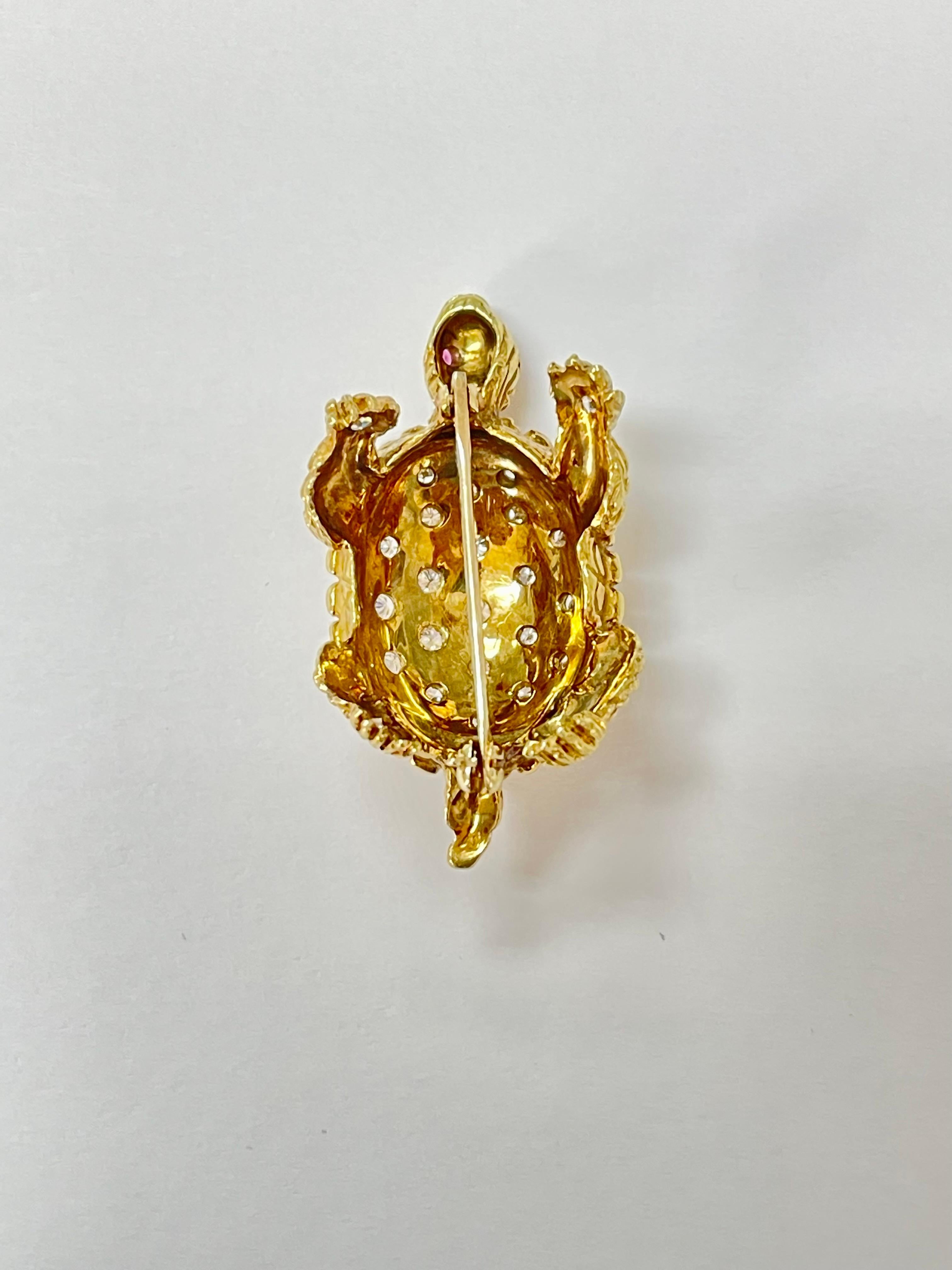 Vintage Turtle Diamant und Gold Ring / Pin in 18K Gelb Ring. im Angebot 3