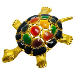 Vintage turtle gold enamel designer runway brooch 