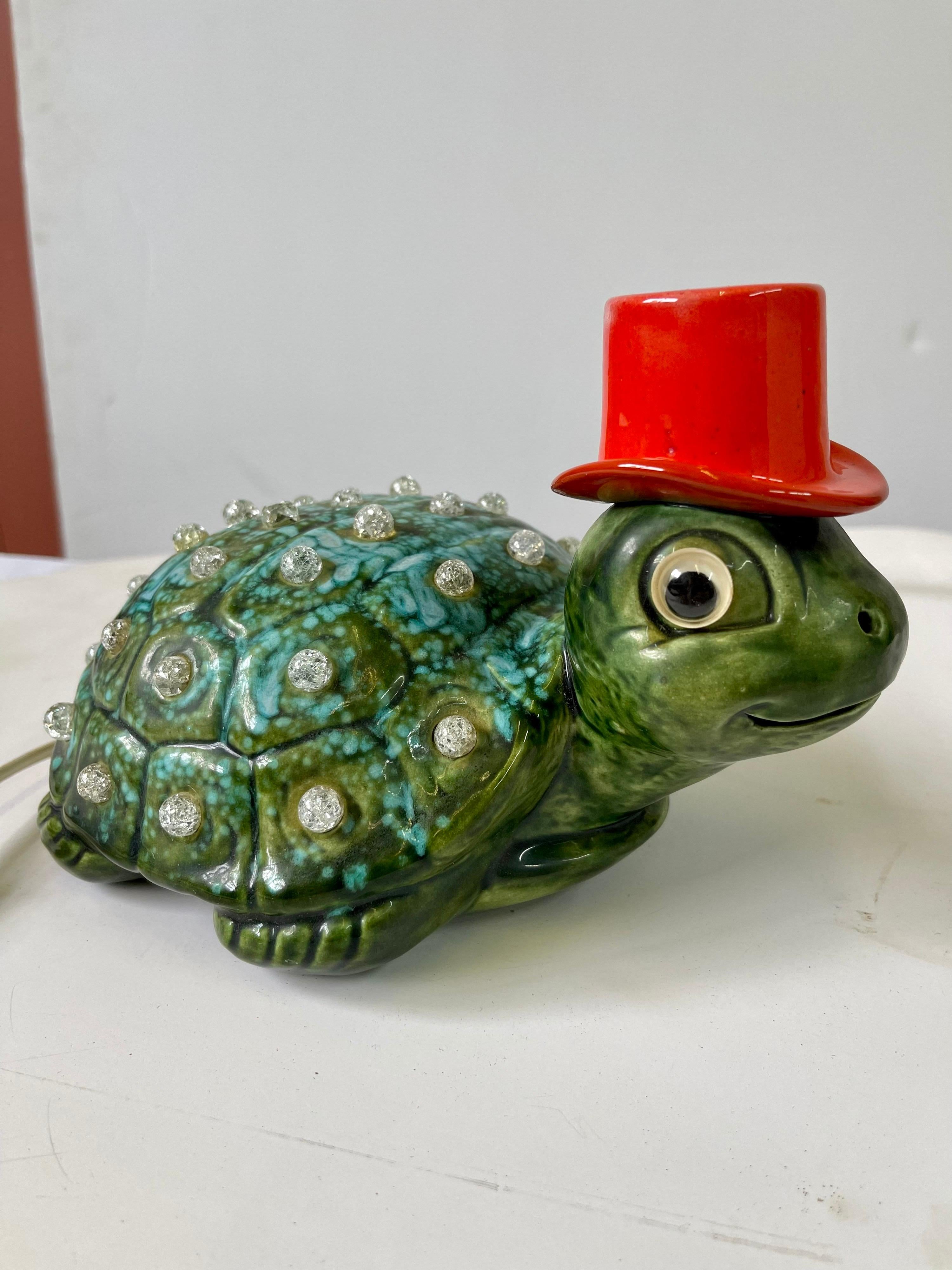20th Century Vintage Turtle in Top Hat Ceramic Lamp