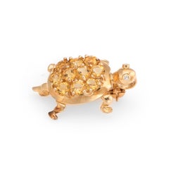 Vintage Turtle Pendant Citrine 14k Yellow Gold Brooch Pin Estate Fine Jewelry