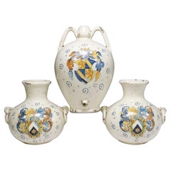 Vintage Tuscan Hand Painted Majolica Jug Vase Garniture Set Signed Leona Italia