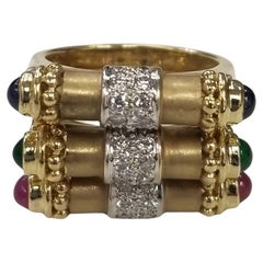 Retro "Tuscany" 3-18K Yellow Gold Sapphire, Ruby, Emerald and Diamond Rings