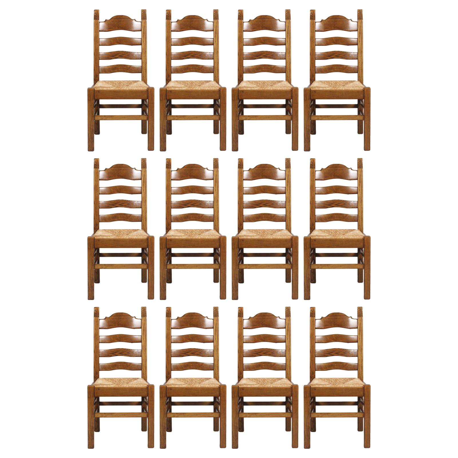 Vintage Toskana Renaissance, Nussbaum massiv Zwölf Stroh Stühle im Angebot