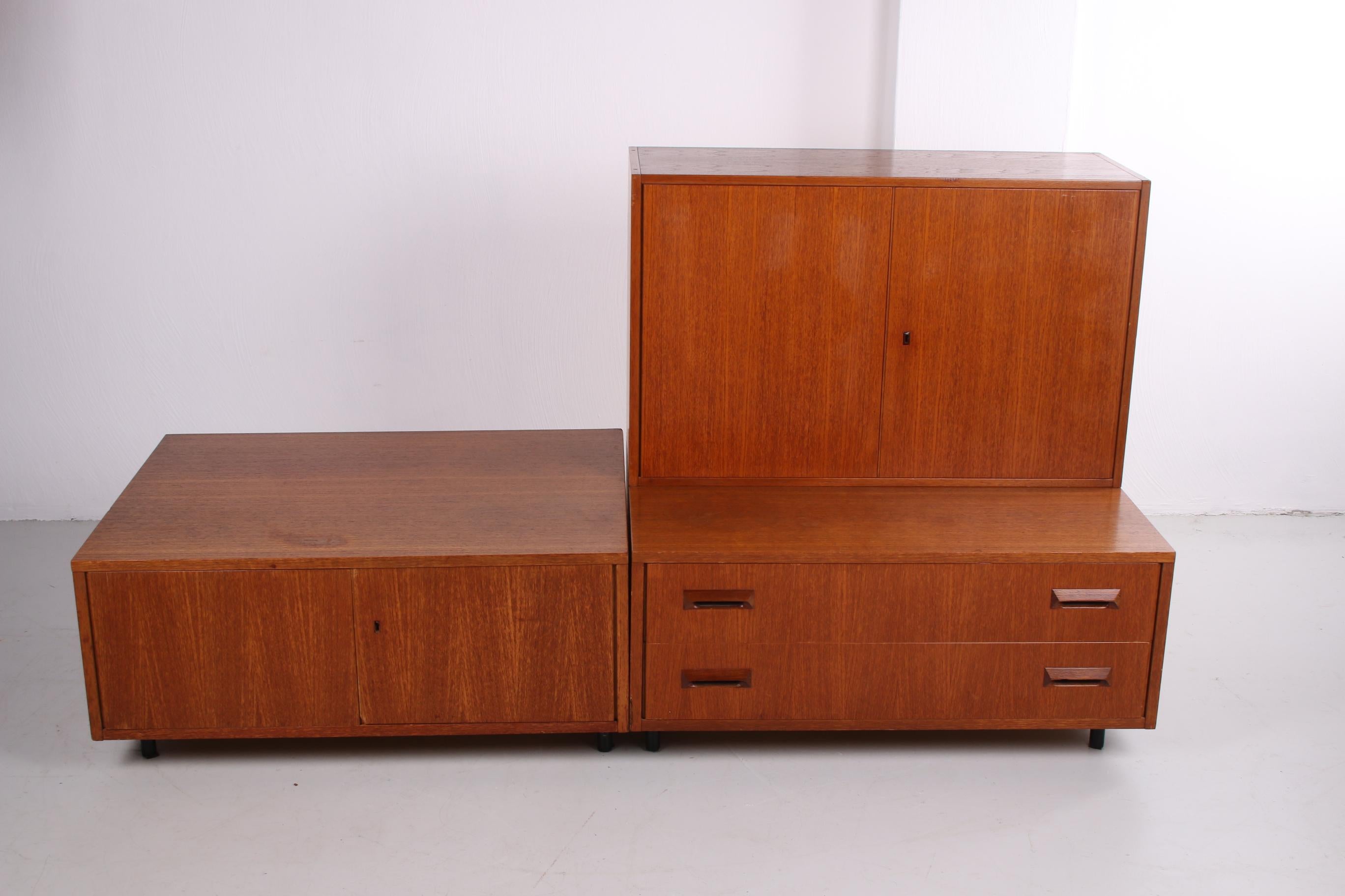 Mid-Century Modern Vintage Tv Furniture with Two Drawers and Three Separate Cabinets with Metal Leg