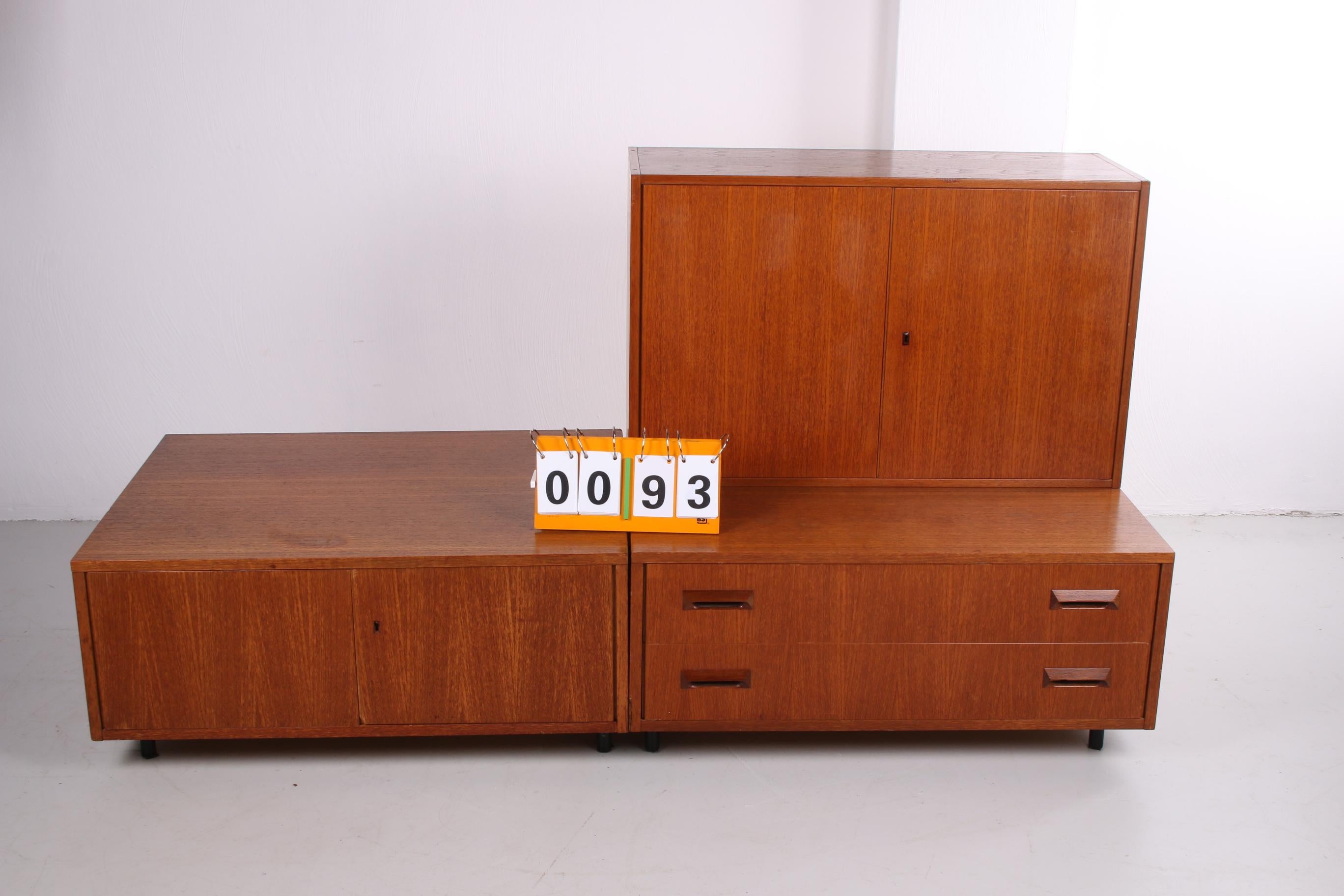 German Vintage Tv Furniture with Two Drawers and Three Separate Cabinets with Metal Leg