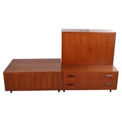 Vintage Tv Furniture with Two Drawers and Three Separate Cabinets with Metal Leg