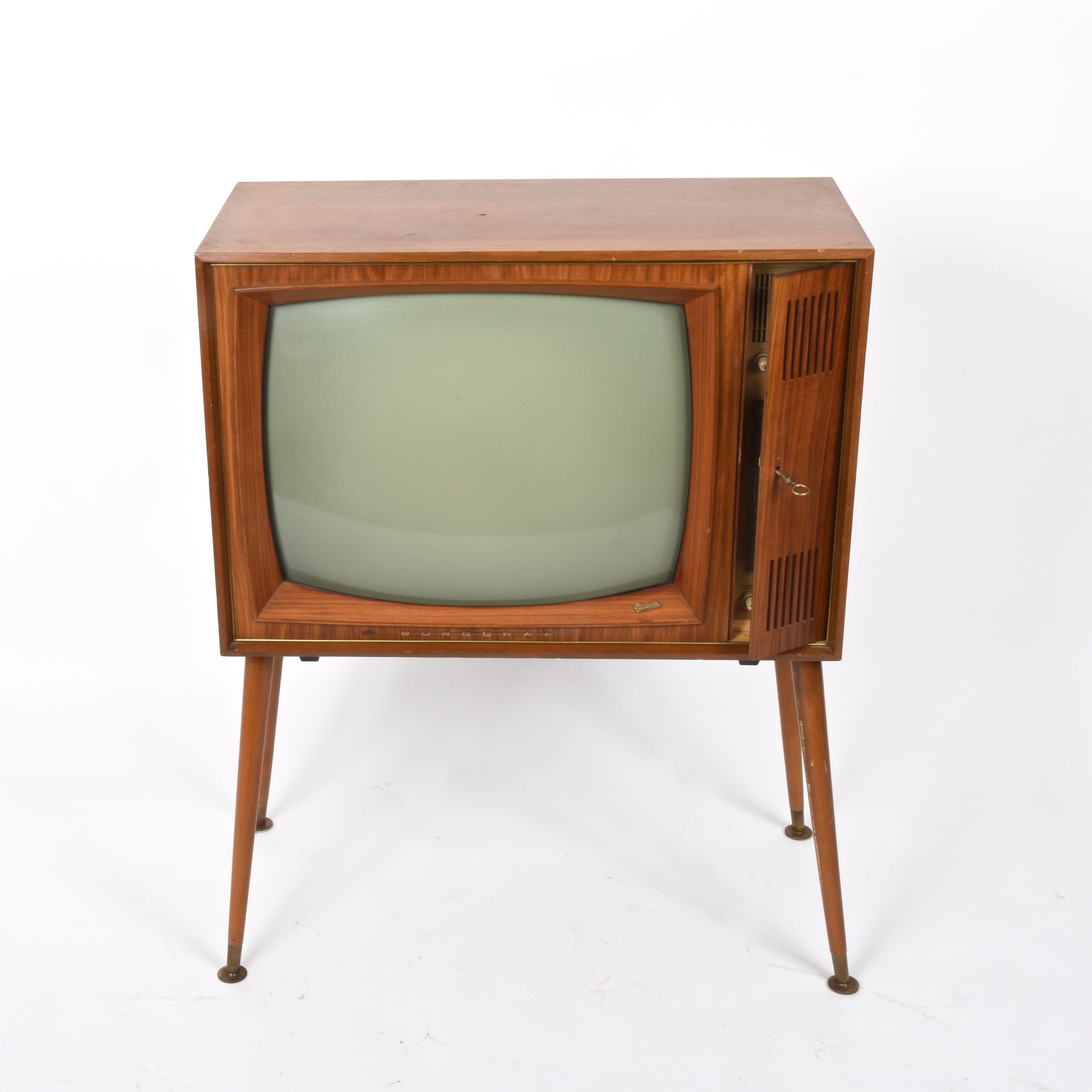 Vintage Tv Graetz Burggraf, 1960s Wooden Floor Television, Midcentury 3