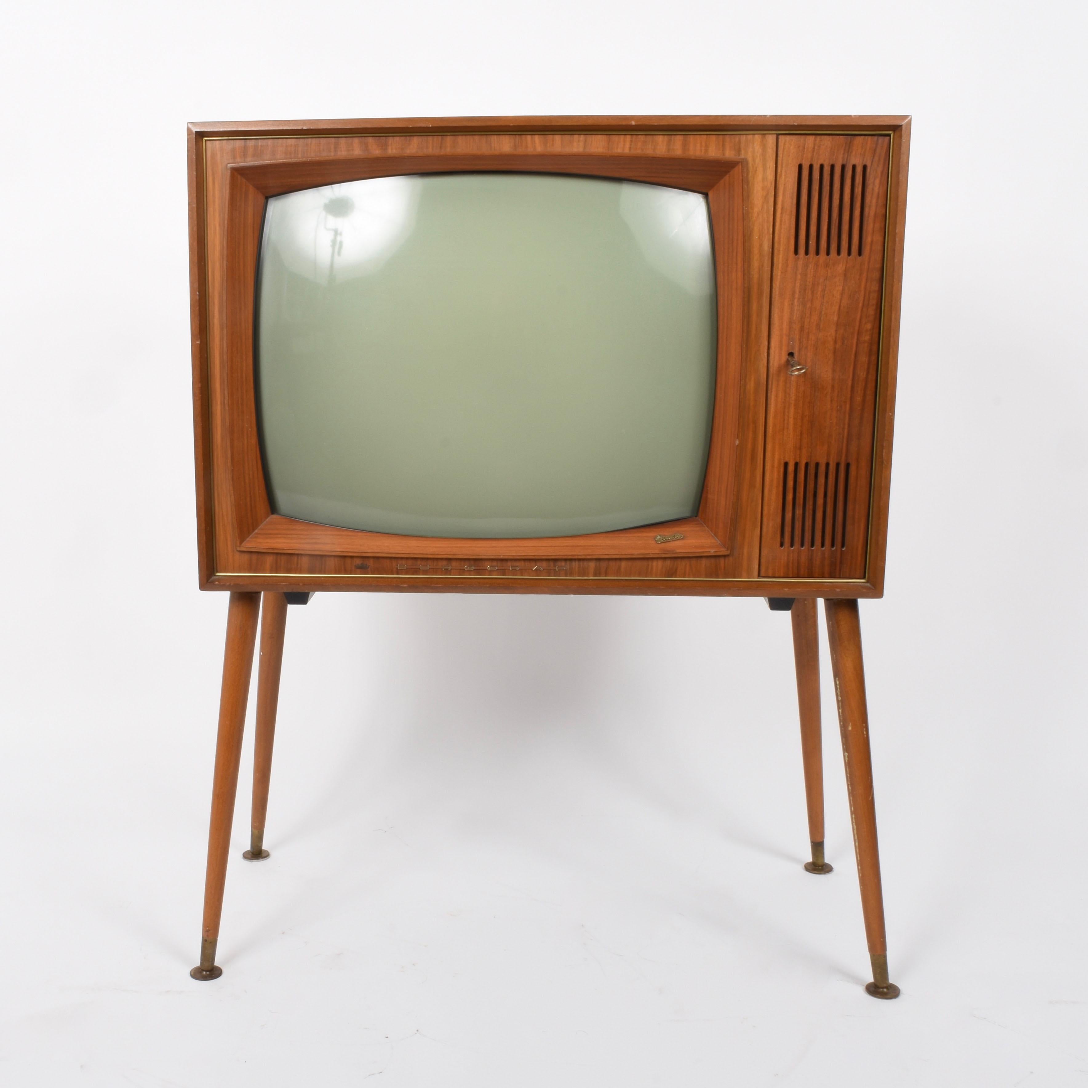 Mid-Century Modern Vintage Tv Graetz Burggraf, 1960s Wooden Floor Television, Midcentury