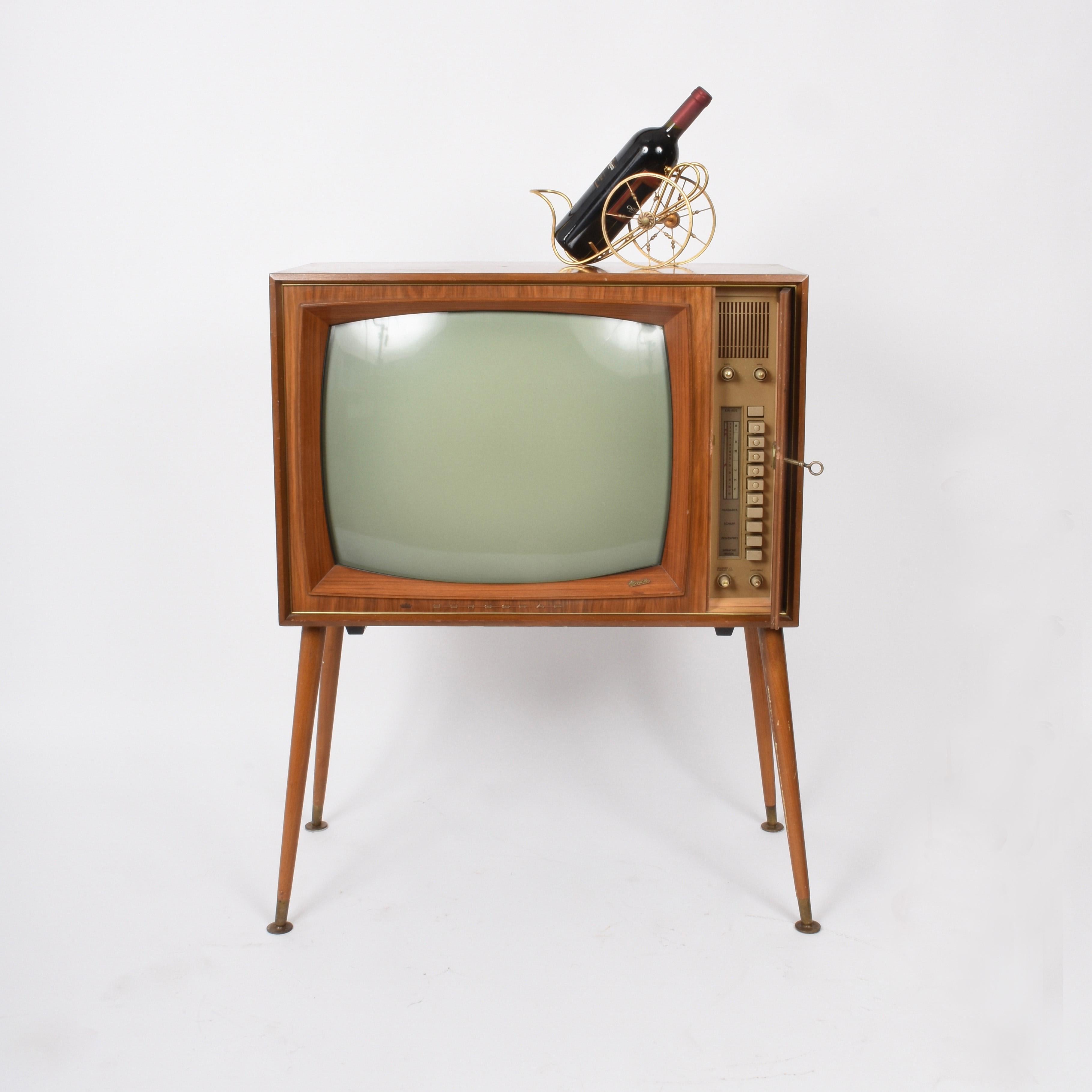 Mid-20th Century Vintage Tv Graetz Burggraf, 1960s Wooden Floor Television, Midcentury
