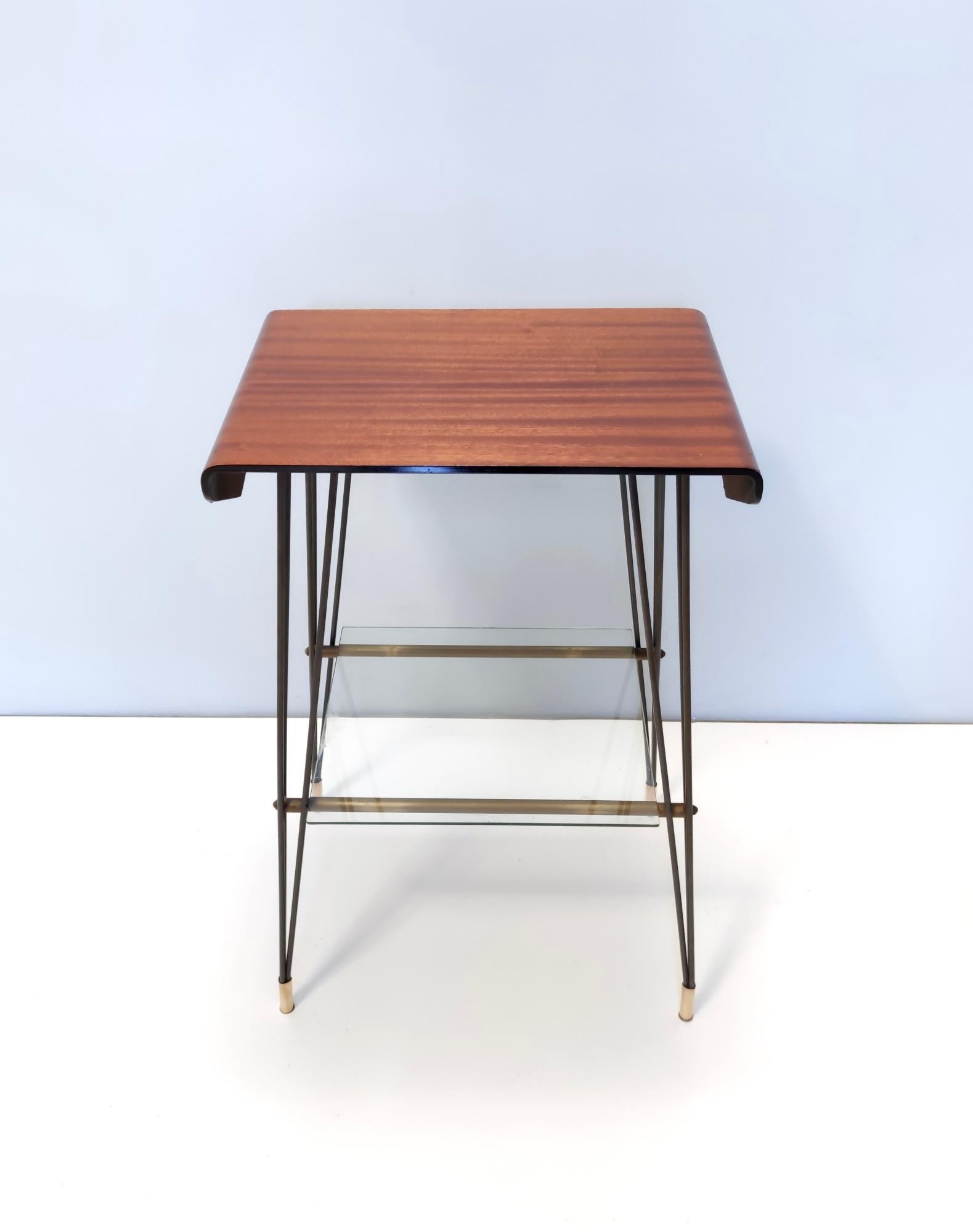 Mid-20th Century Vintage Tv Stand/ Side Table with an Ebonized Beech Top and an Iron Frame, Italy For Sale