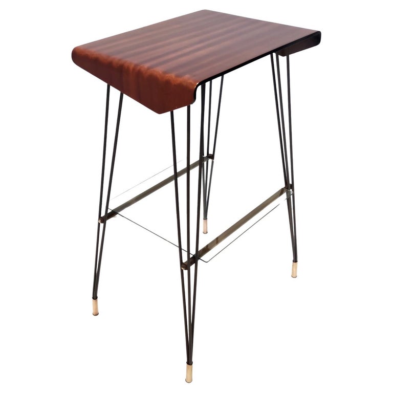 Vintage TV Stand/ Side Table with an Ebonized Beech Top and an Iron