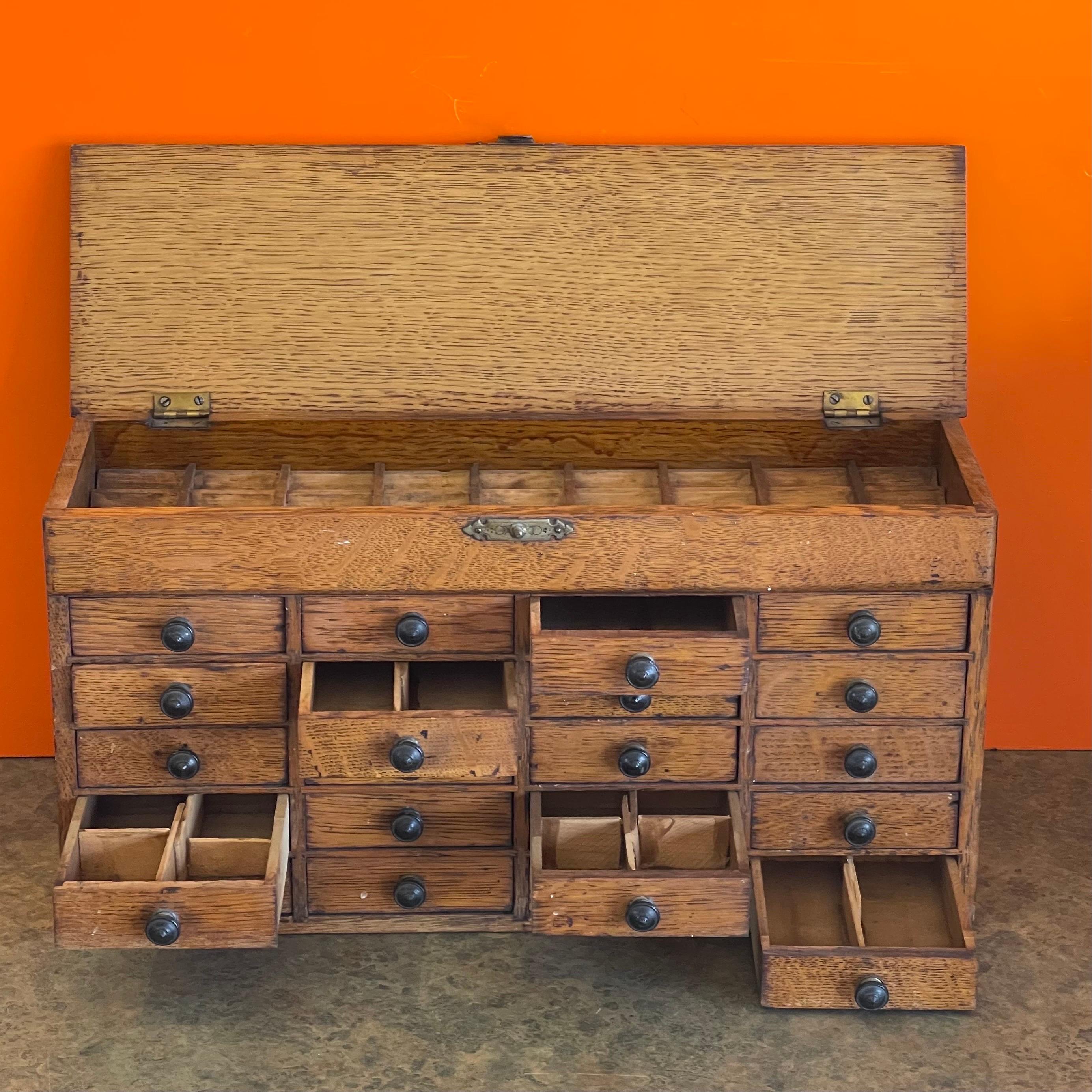Vintage Twenty Drawer Oak Watchmaker's Chest / Box / Cabinet For Sale 1