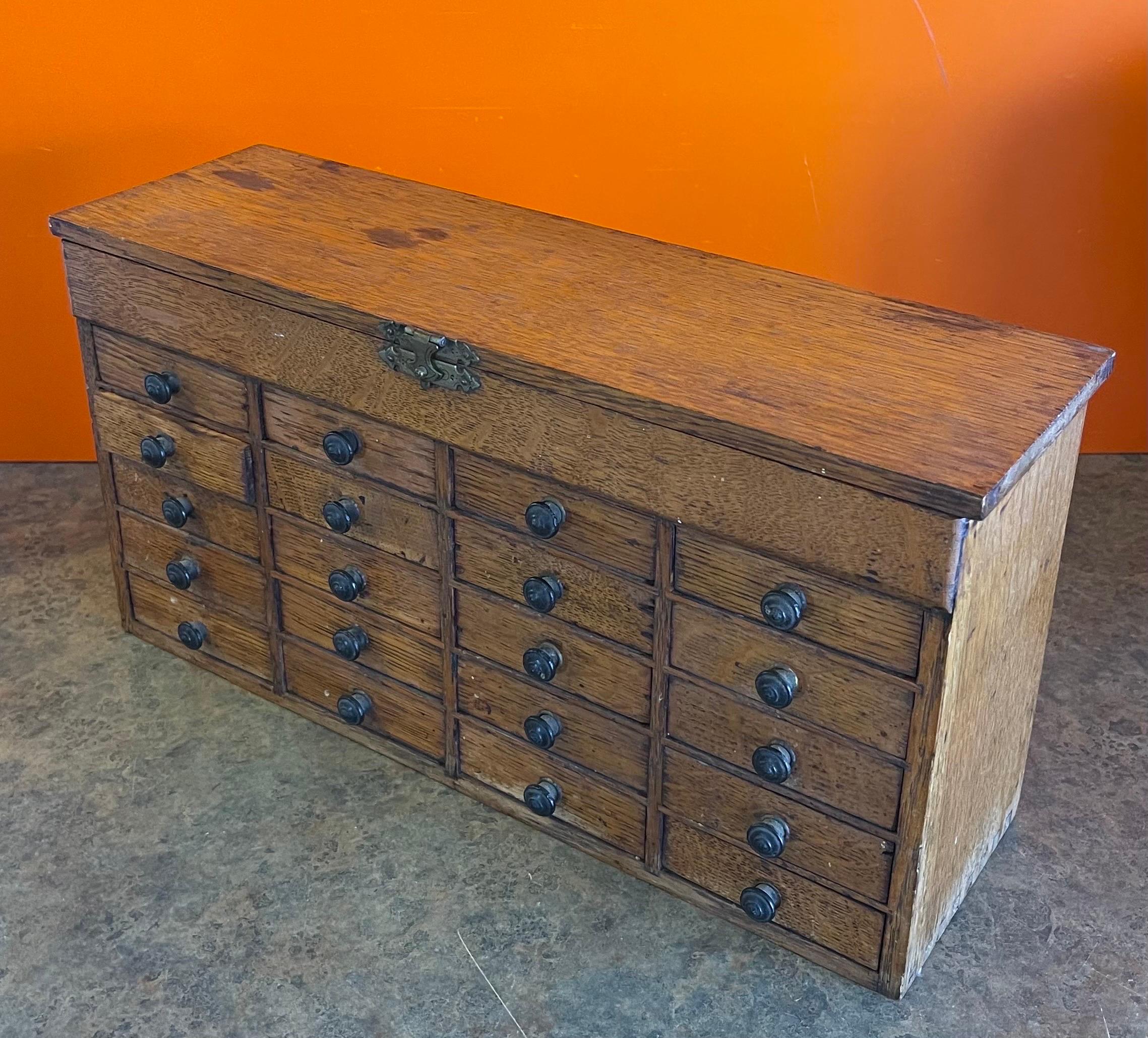 Vintage Twenty Drawer Oak Watchmaker's Chest / Box / Cabinet For Sale 3